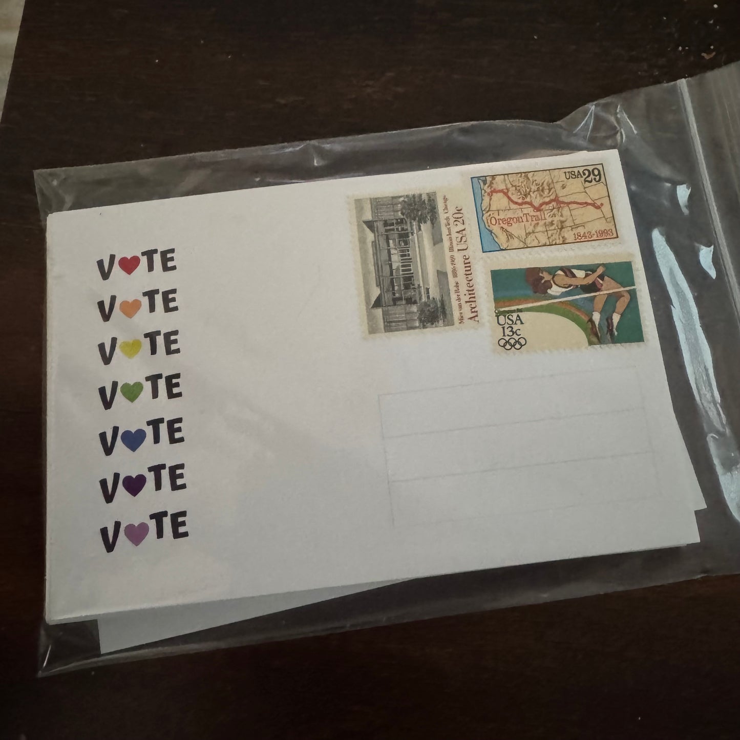 Stamps Affixed: 100 heart postcards to voters