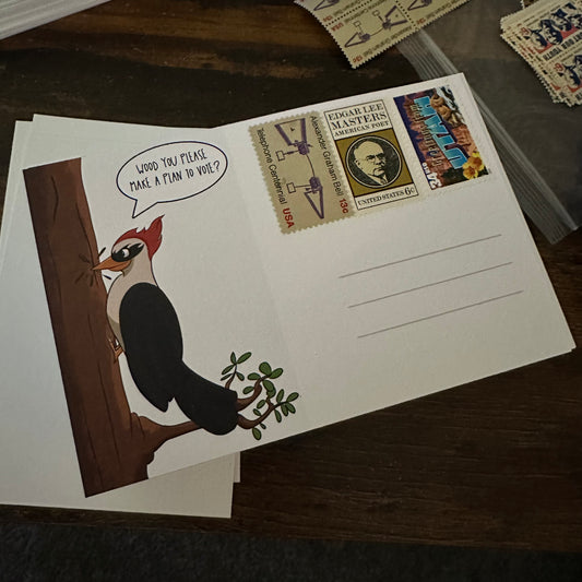 Stamps Affixed: 100 Woodpecker postcards to voters