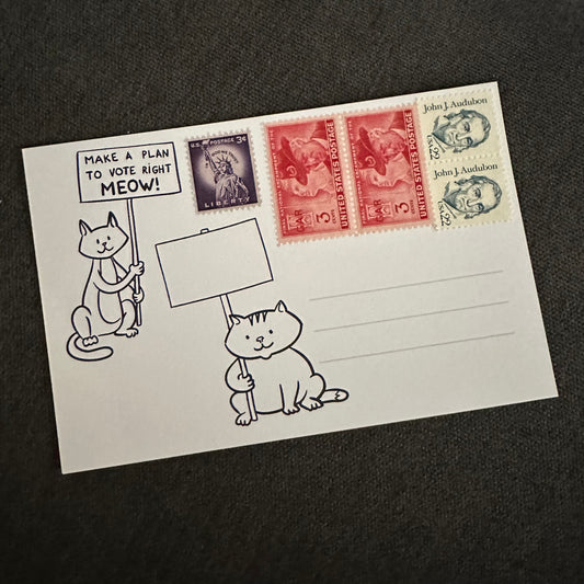 Stamps Affixed: 100 right meow postcards to voters