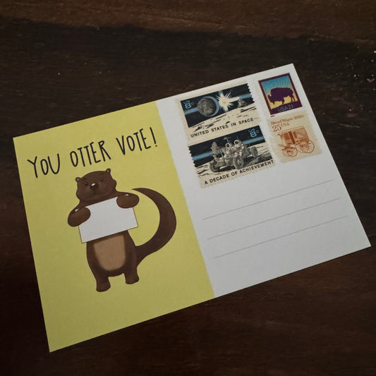 Stamps Affixed: 100 Otter postcards to voters