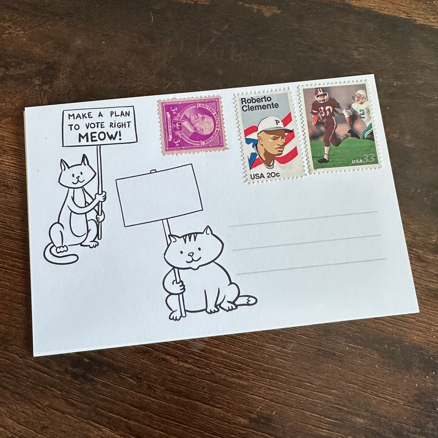 Stamps Affixed: 100 right meow postcards to voters